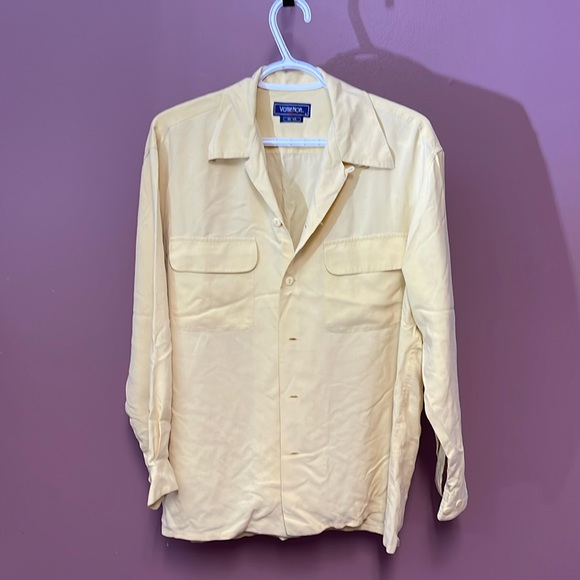 Votre Nom Tops - Vintage Votre Nom 100% Soie [Matte Satin] Pastel Yellow Ladies Button Down Shirt
